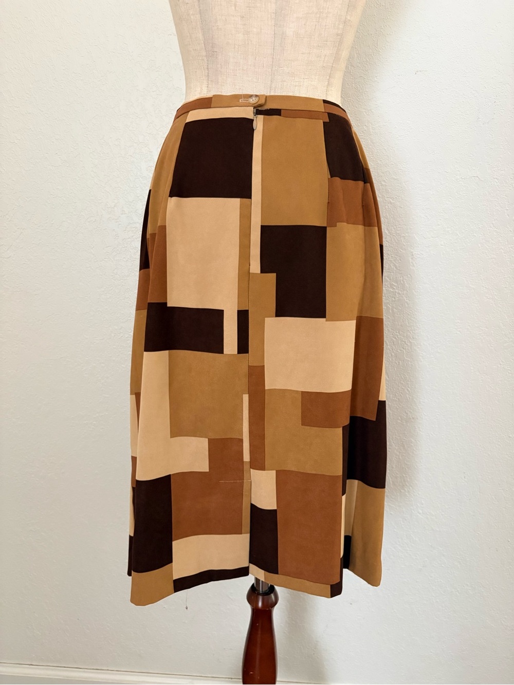 VTG 90s Y2k Brown Patchwork Geometric Midi Straight Skirt Brown Tan 16 - Picture 5 of 14